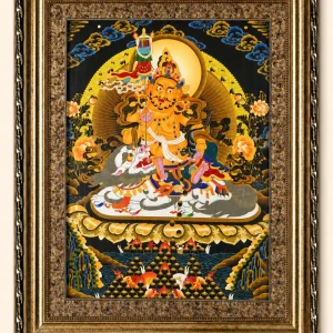 Lukisan Thangka Vaishravana Raja Penjaga Kekayaan Berbingkai