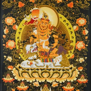 Lukisan Thangka Vaishravana Raja Penjaga Kekayaan Berbingkai
