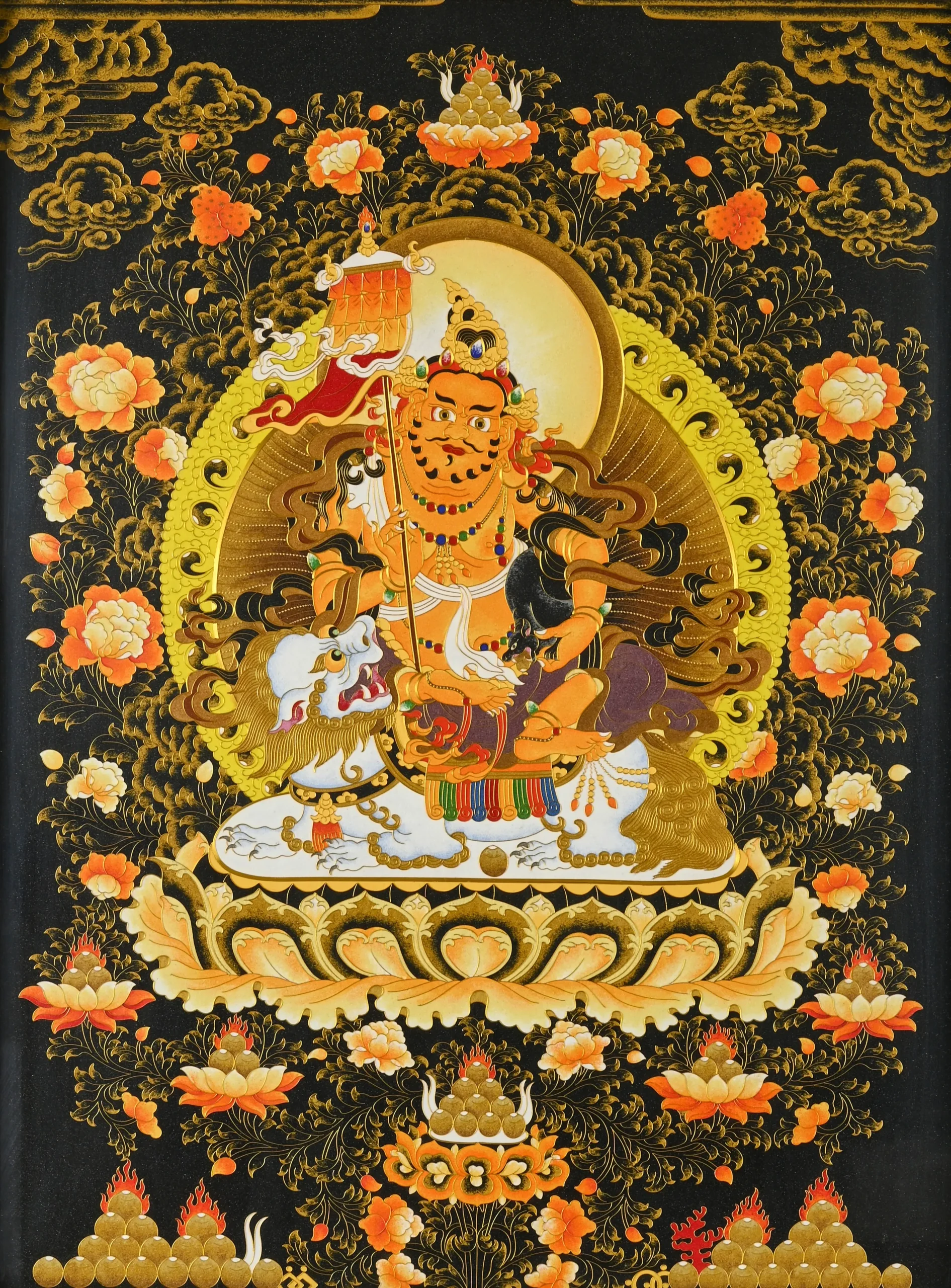 Lukisan Thangka Vaishravana Raja Penjaga Kekayaan Berbingkai - Gambar 2