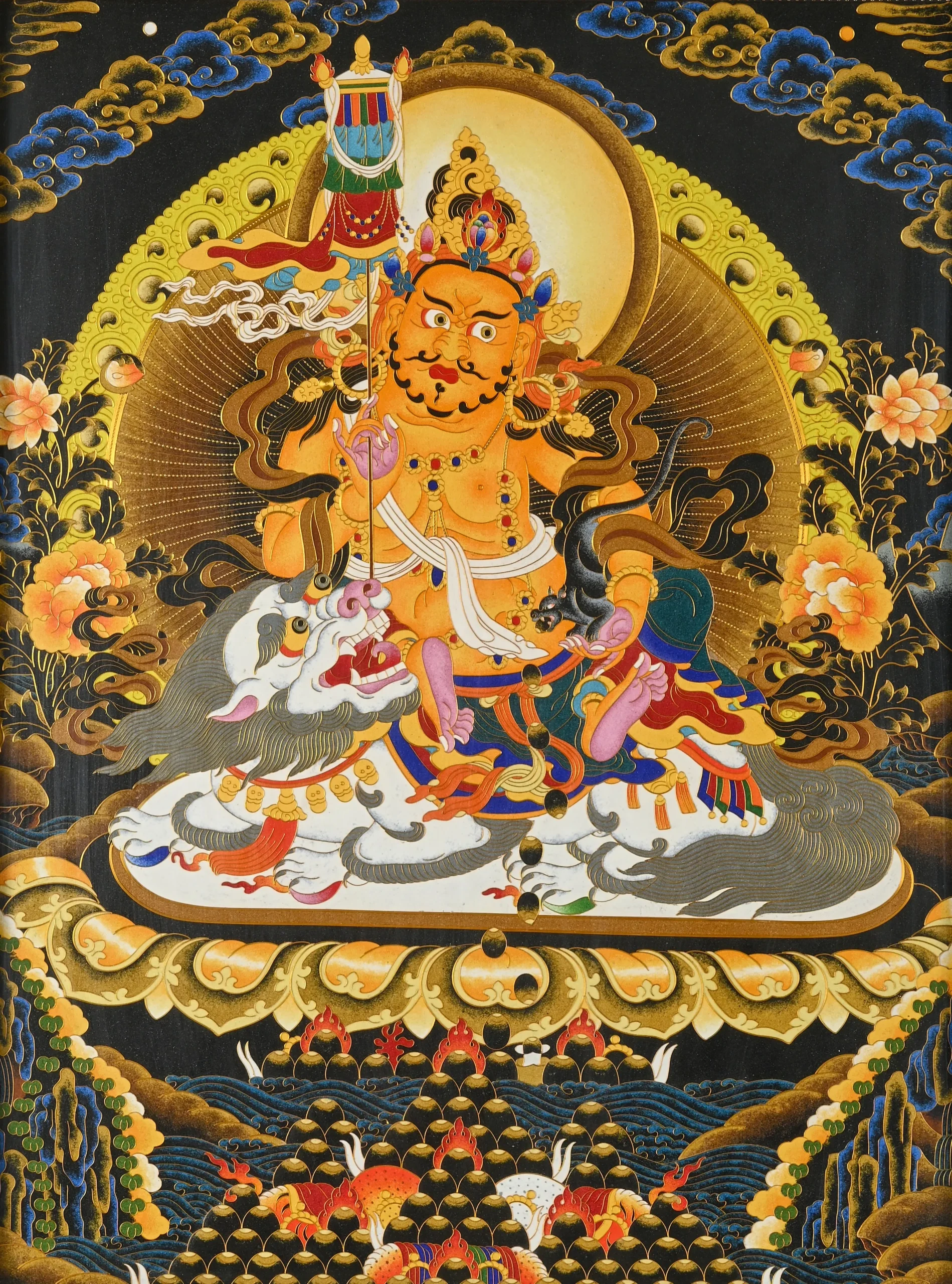 Lukisan Thangka Vaishravana Raja Penjaga Kekayaan Berbingkai - Gambar 4